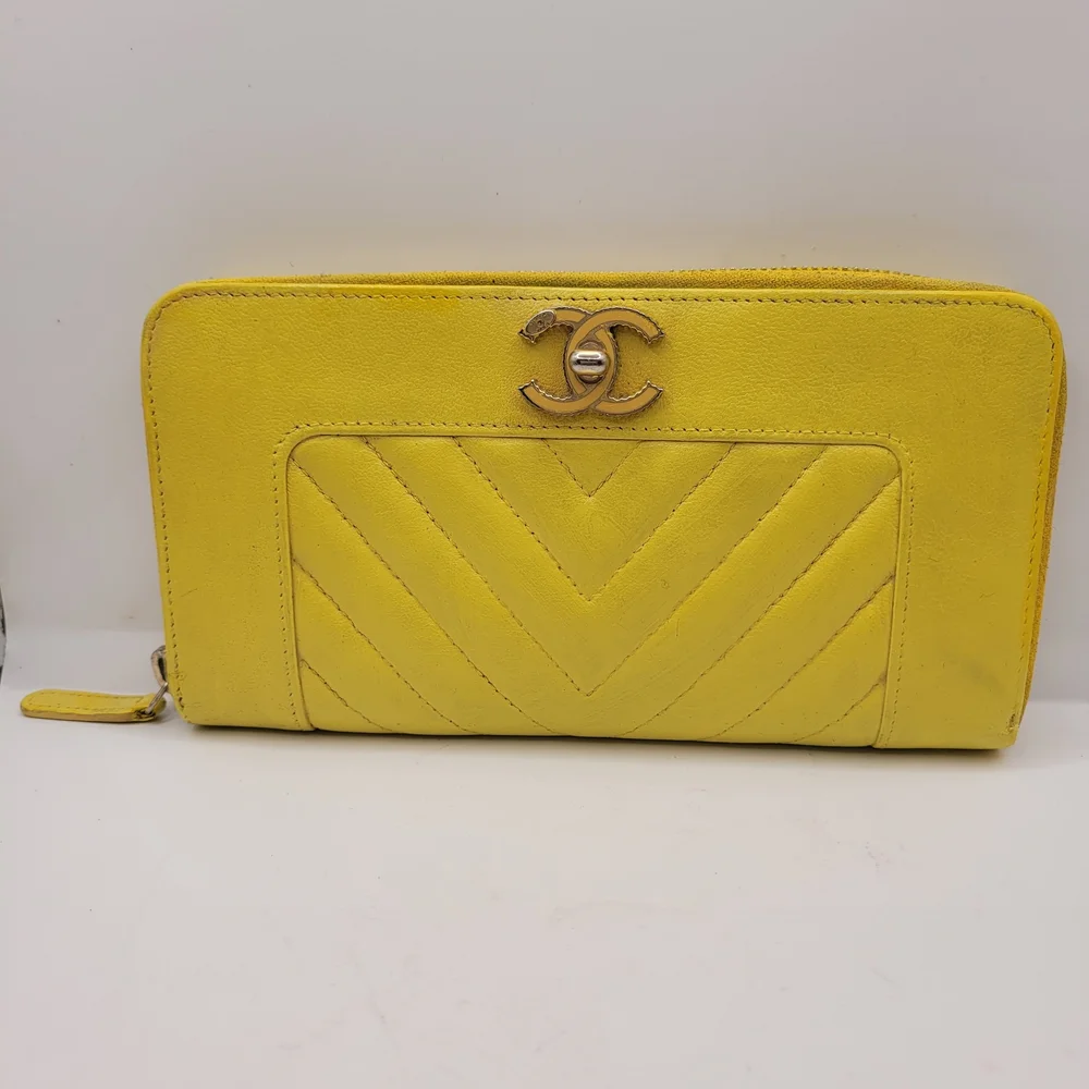 Chanel Yellow Quilted Leather Wallet